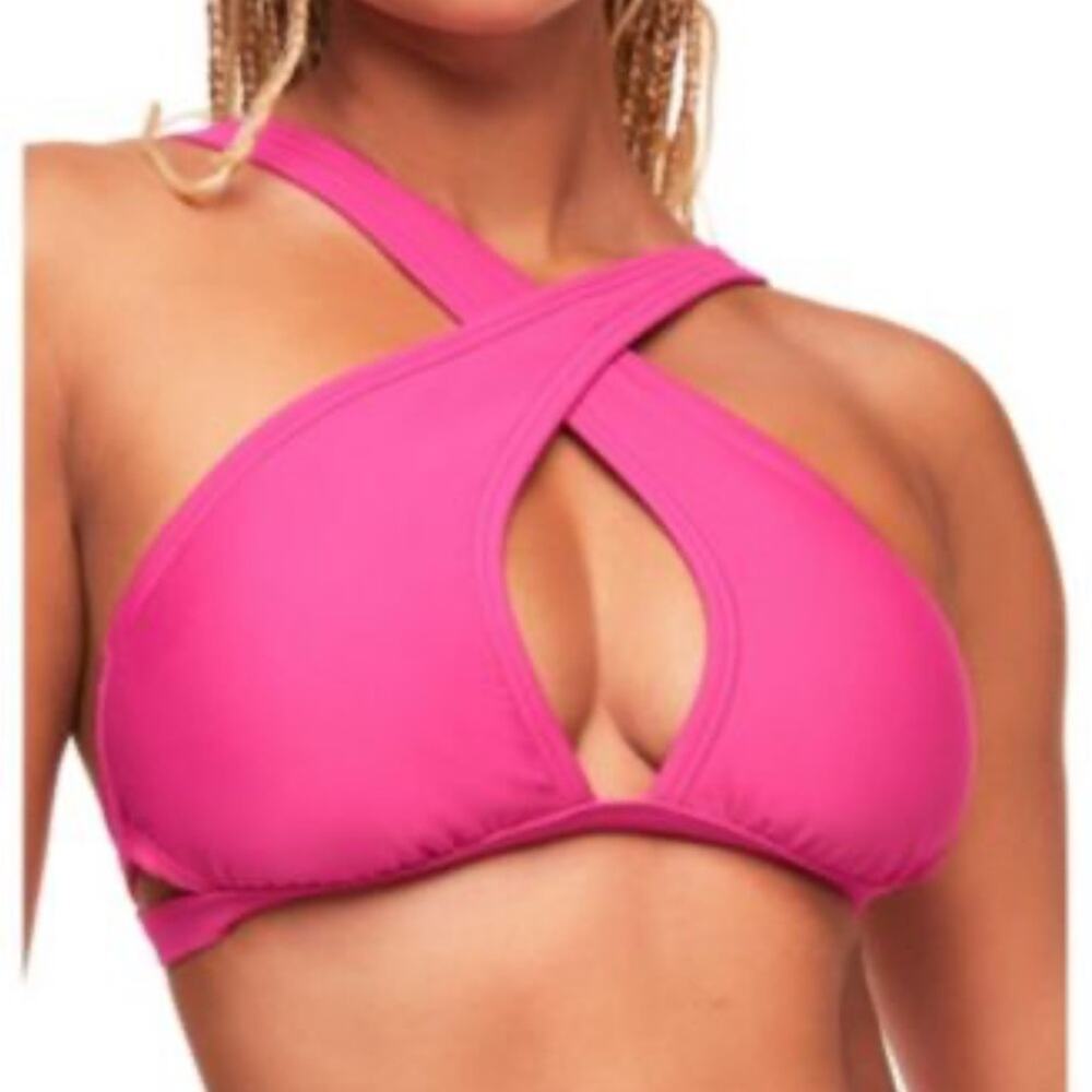 Pink Cross-Front Bikini Top